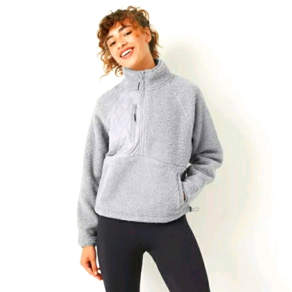 Women's Mixed Media Half Zip Sherpa Pullover NWT
